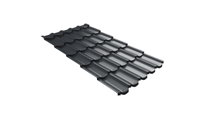 Металлочерепица  квинта плюс Grand Line c 3D резом 0,45 Drap TR RAL 7016 антрацитово-серый